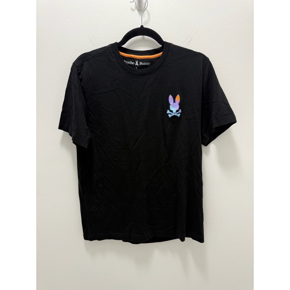 Psycho Bunny Mens Black Iridescent Graphic Logo Pima Cotton T-Shirt Size 5 M
